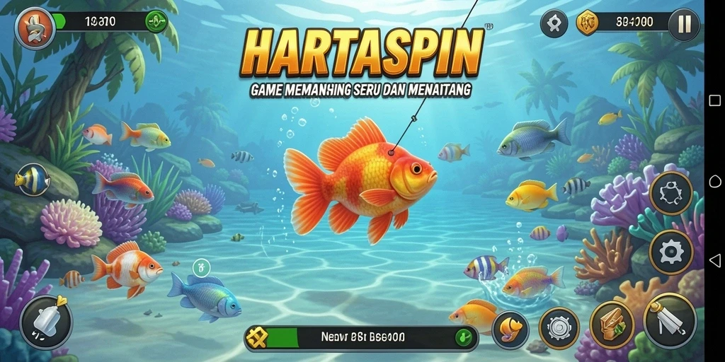 Tampilan gameplay HARTASPIN yang mengasyikkan saat menangkap ikan.