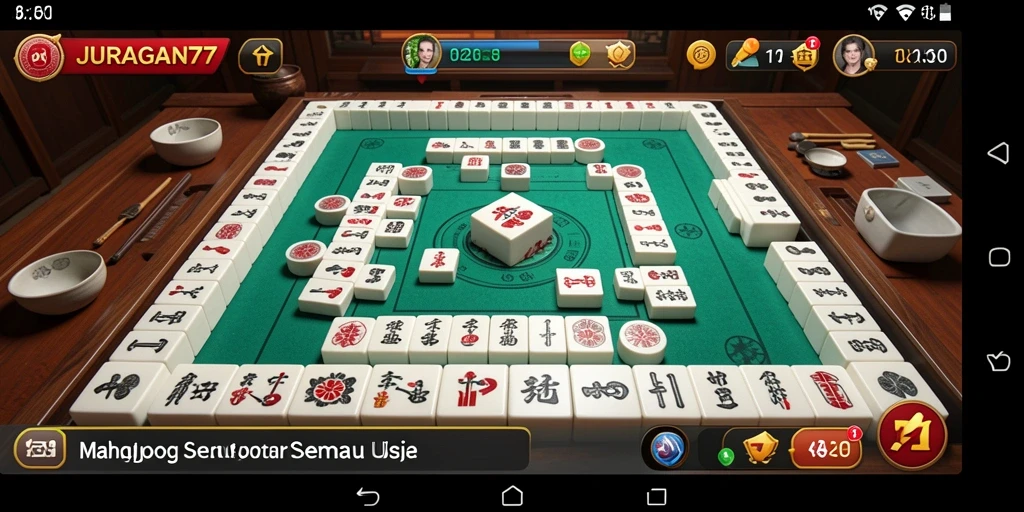 Tampilan gameplay seru dari JURAGAN77 yang menampilkan Mahjong yang menarik.