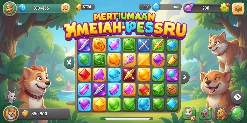 Screenshot gameplay Match-3 K234 yang menampilkan keseruan mencocokkan elemen.
