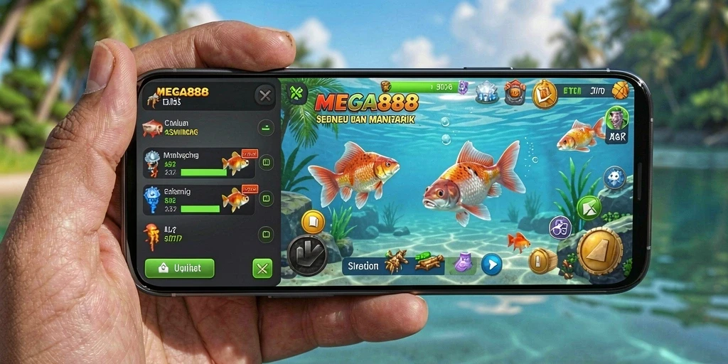 Tangkapan screenshot permainan MEGA888 yang menampilkan kegiatan memancing yang seru.
