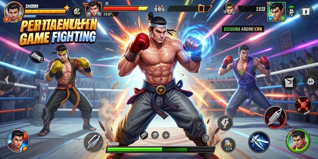 Screenshot utama SHE888 menampilkan aksi seru dalam pertarungan Fighting.